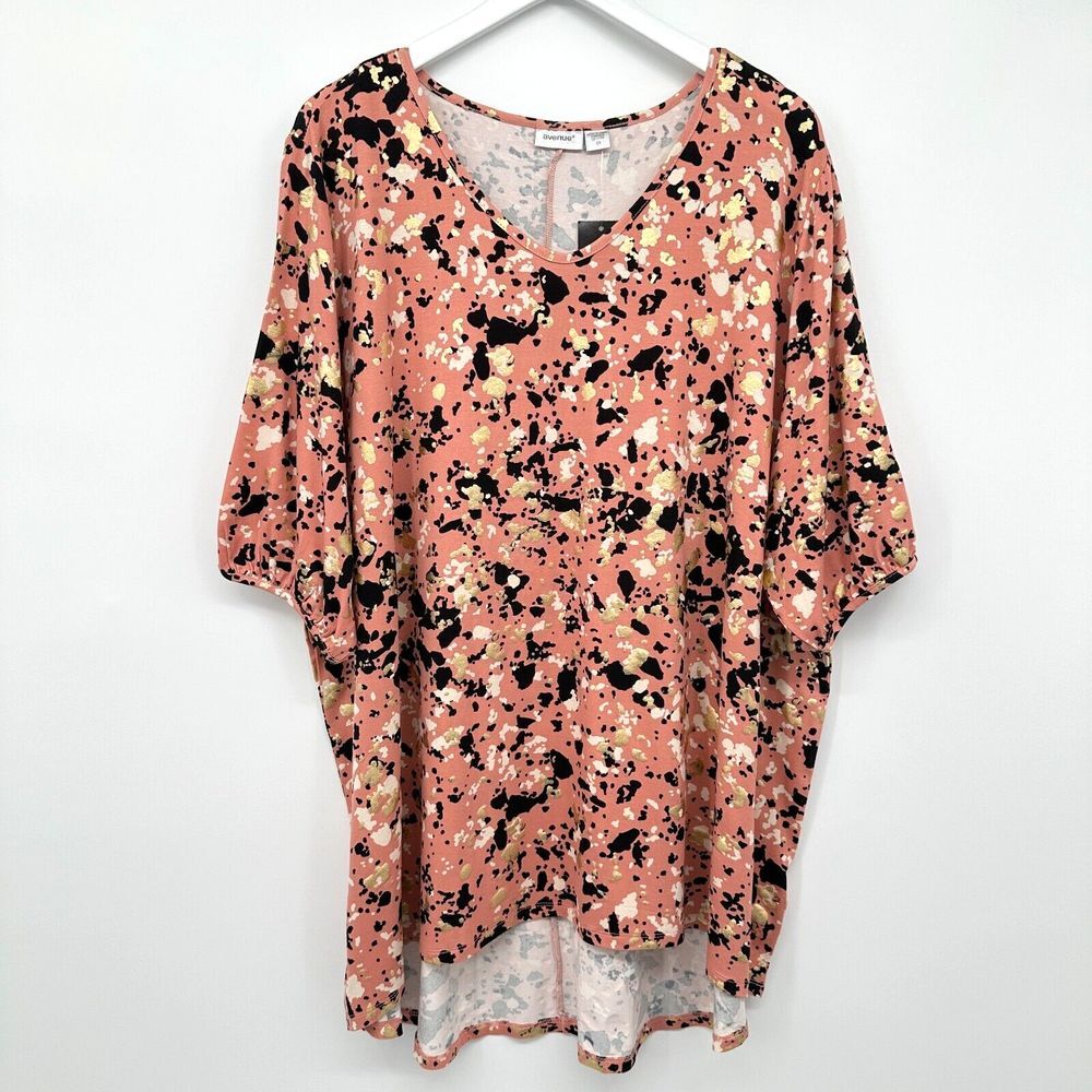 Avenue Tunic Top Shirt‎ Size 20 Stretch Knit Hi Low Short Sleeve New Blouse